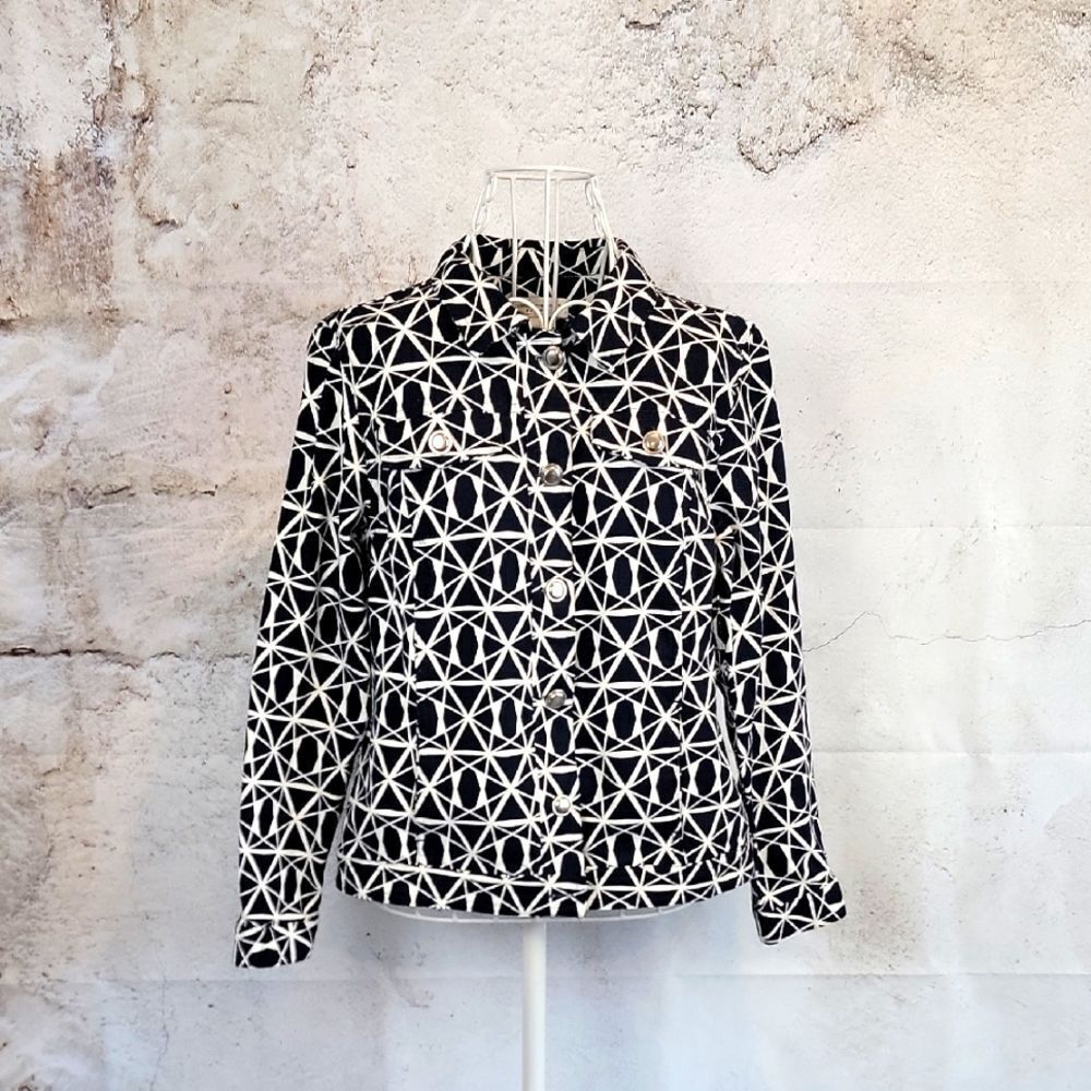 Christopher & Banks Geometric Navy and White Blazer Women's Size PM